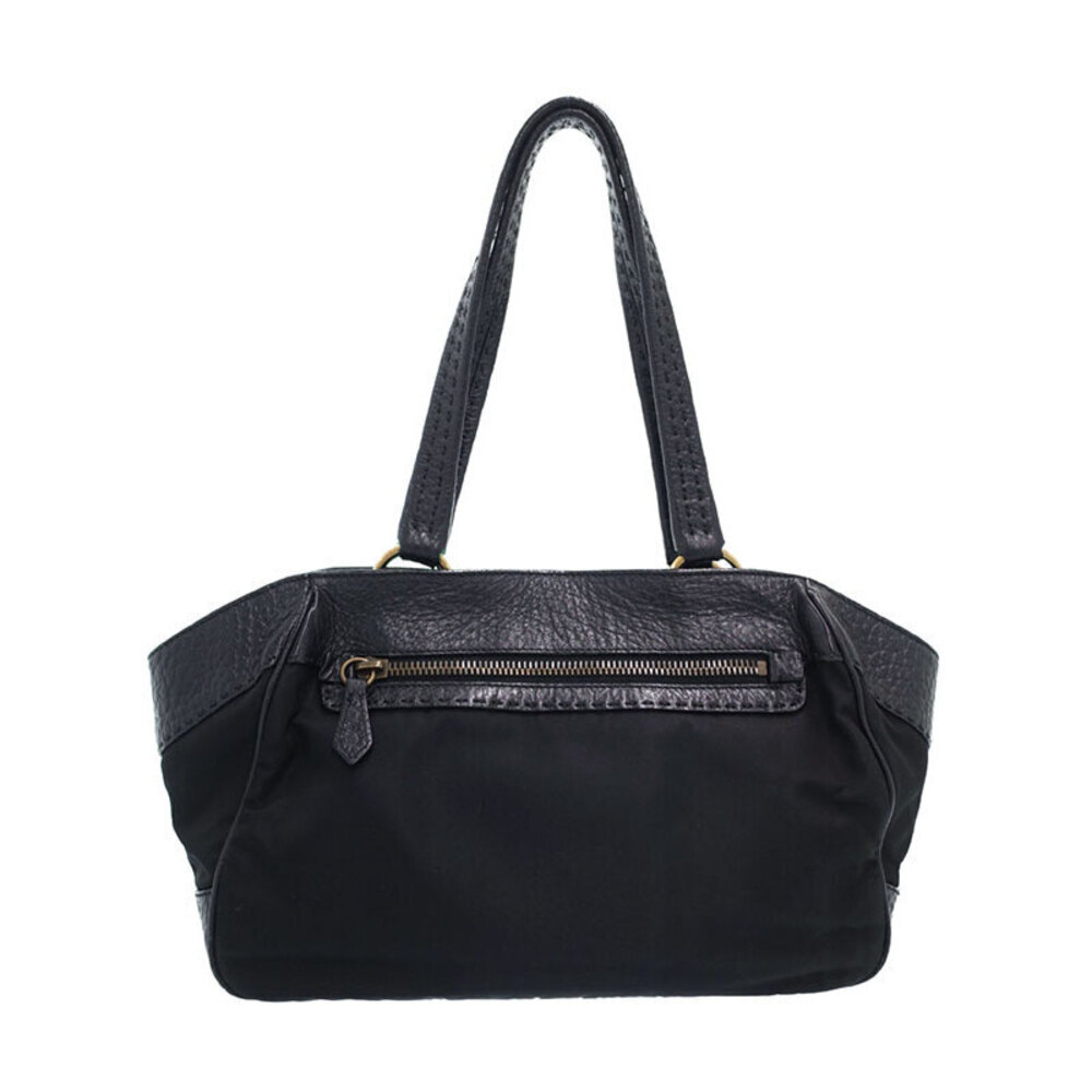 Prada Tessuto handbag leather trim strap handles Black